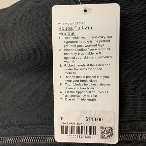 New Women’s lululemon Scuba Full-Zip Hoodie Black Size 0 - Picture 3 of 3